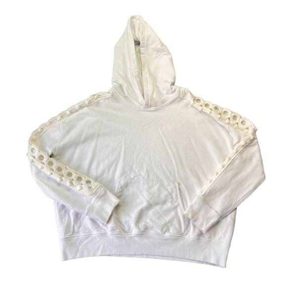 Levi's Hoodie Womens Large White Made Crafted Crochet Kangaroo Pockets Pullover - Picture 2 of 15